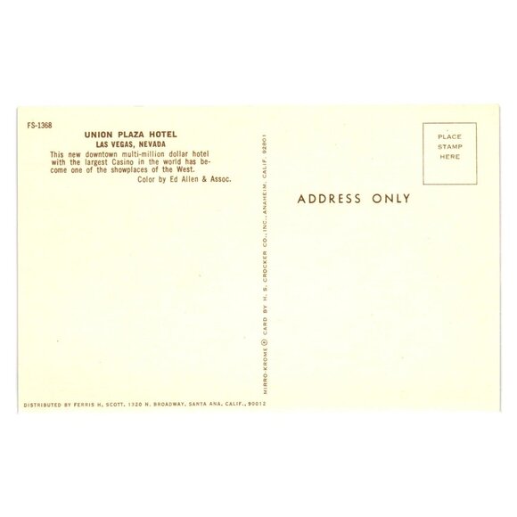 Vintage Postcard Union Plaza Hotel Las Vegas Marquee Nevada Vacation Tourism - Picture 2 of 2